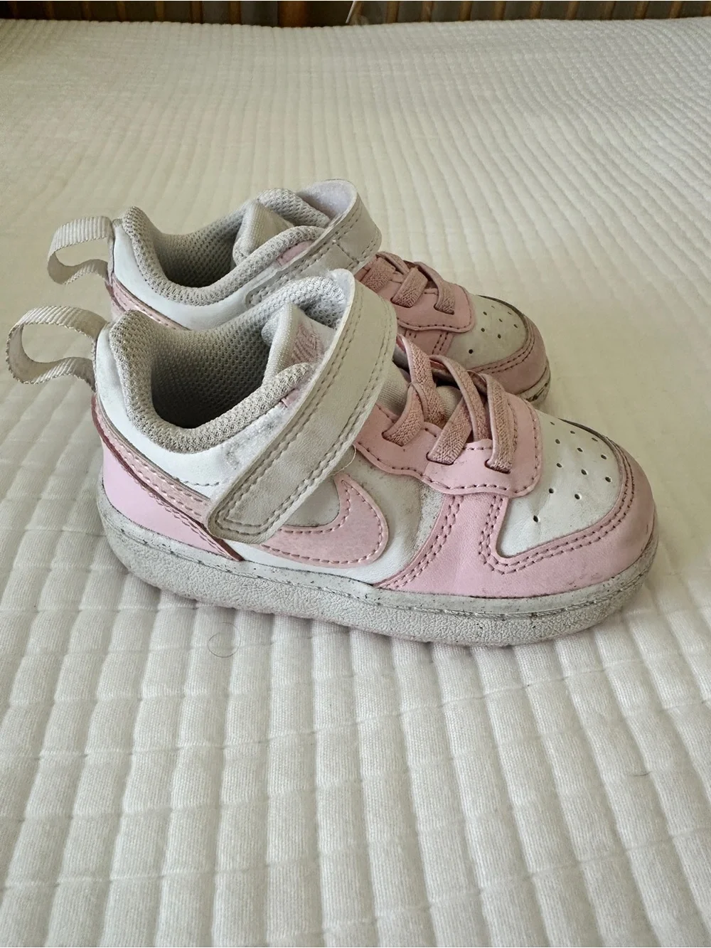 Nike Kids Pink and White Velcro Sneakers